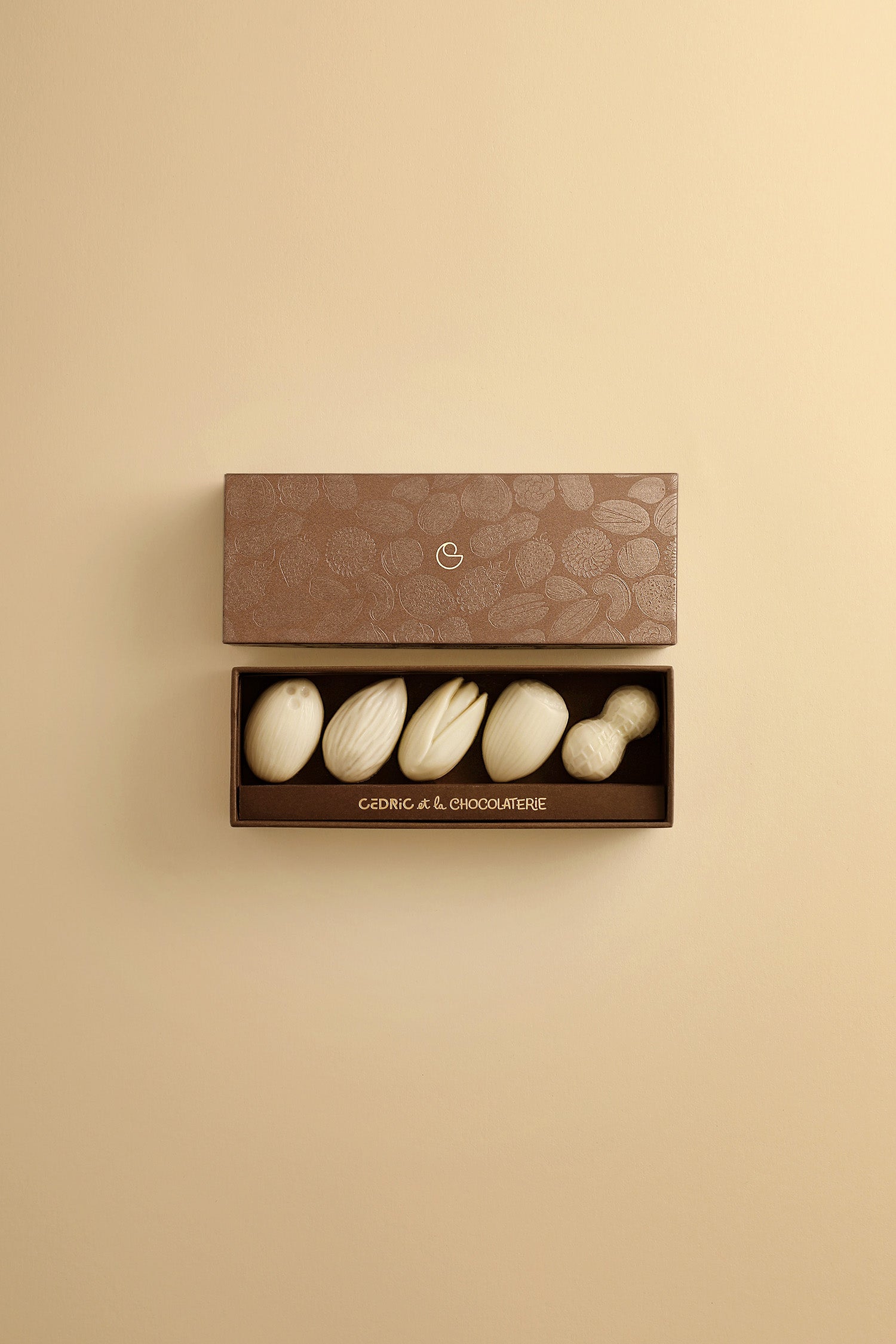 5 white chocolate candy pieces